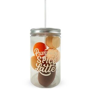 Pumpkin spice latte cup with makeup sponges